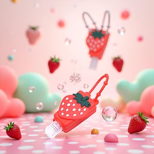 Red Strawberry Travel Hand Sanitizer Bottle with Keychain Sleeve