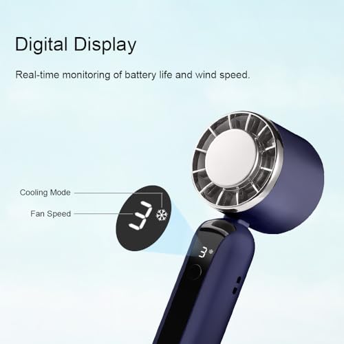 QYUOEY Blue Handheld Mini Portable Fan with Ice Cooling, USB Rechargeable, Up to 13H Runtime