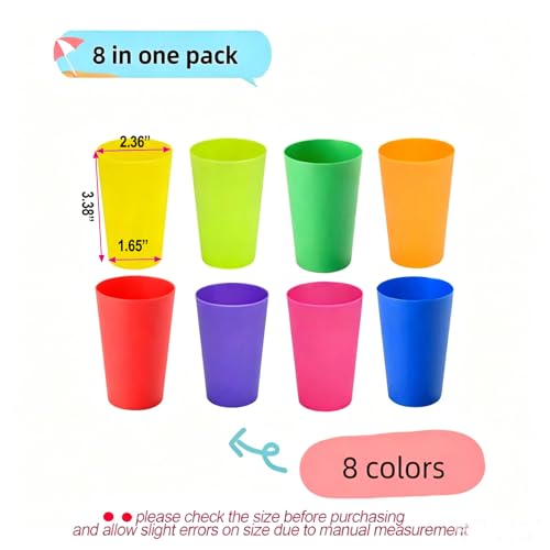 Set of 8 Mini Reusable Plastic Cups - Colorful Stackable Tumblers for Parties & Outdoor Use