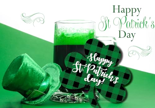 St Patrick's Day Wooden Sign - Green Buffalo Plaid Shamrock Decor