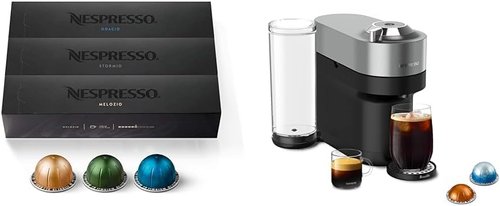 Breville Nespresso Vertuo POP+ Deluxe Coffee & Espresso Machine - Titan | Variety Pack of Medium & Dark Roast Capsules