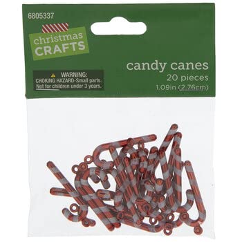 Mini Candy Cane Ornament Charms - 20 Plastic Holiday Decorations, 1.09 Inches