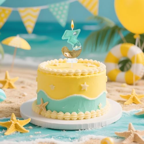 Dayake Blue Beach Number 3 Candle for Birthday Cakes, Mermaid Ocean Theme Decor