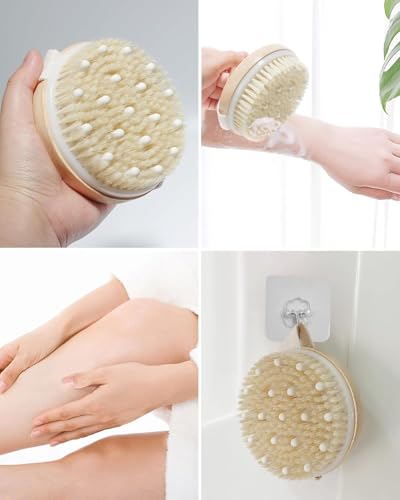 Xuduvay Dry Brushing Body Brush Set, Boar Bristle Exfoliator & Massager, 2 Count
