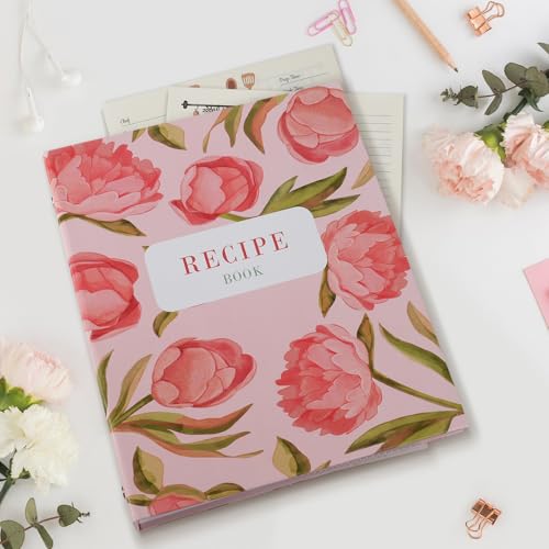 Meolsia Recipe Binder Kit, 7.9x9.4in 3-Ring Cookbook with 60 Sleeves & Cards