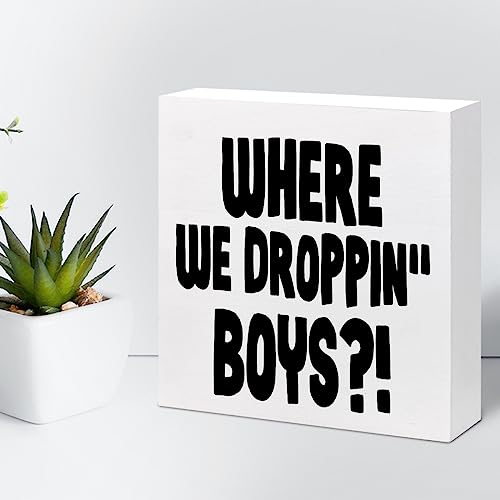 Where We Dropping Boys Gaming Wood Block Sign – Desk & Game Room Decor