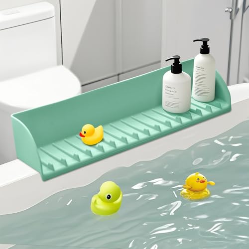 DAECHAO Green Silicone Bathtub Splash Guard with 4 Suction Cups, Kids Bath Toy Organizer