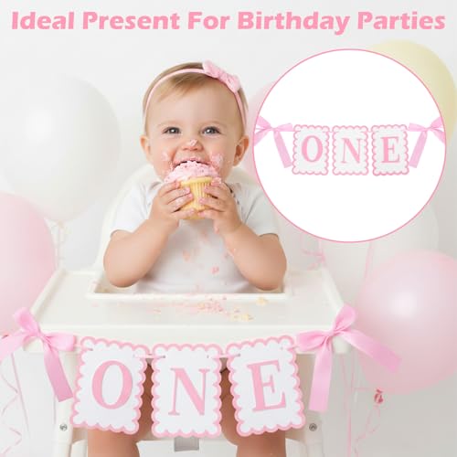 Pink Bow First Birthday High Chair Banner for Girls - Coquette Design