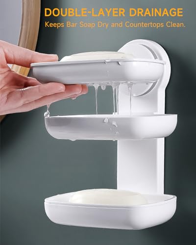 Wall-Mounted Soap Dish Holder with Double Tiers for Shower & Kitchen