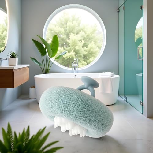 Senyango Sunflower Exfoliating Bath Sponge with Suction Cup Light Cyan