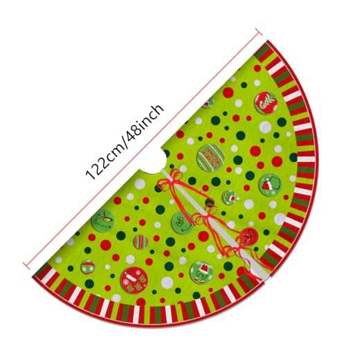 48-Inch Christmas Tree Skirt with Polka Dots and Festive Border - Green