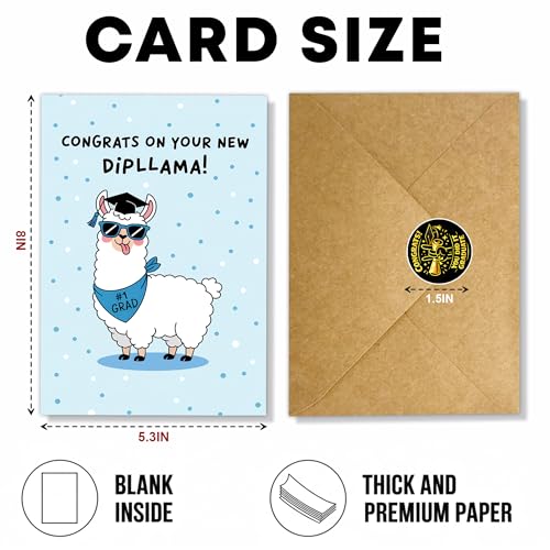 Funny Graduation Card 2026 - Llama Dipllama Congrats Card