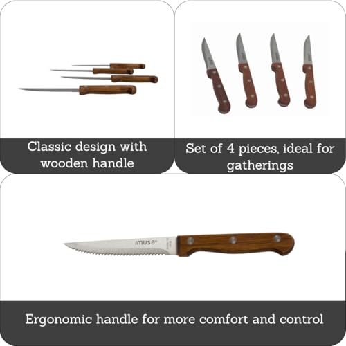 IMUSA 4-Piece Stainless Steel Steak Knife Set with Wood Handles