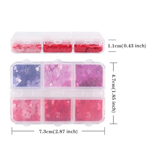 Valentine's Day 6-Grid Heart Nail Art Glitter Sequins & Decals Kit