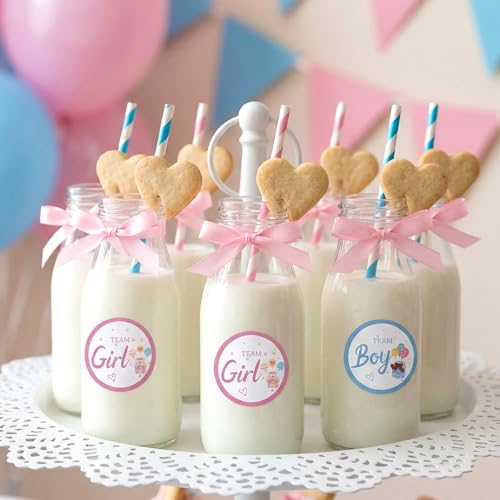 Tyqour 60PCS Gender Reveal Stickers - Team Boy & Girl Cupcake Toppers