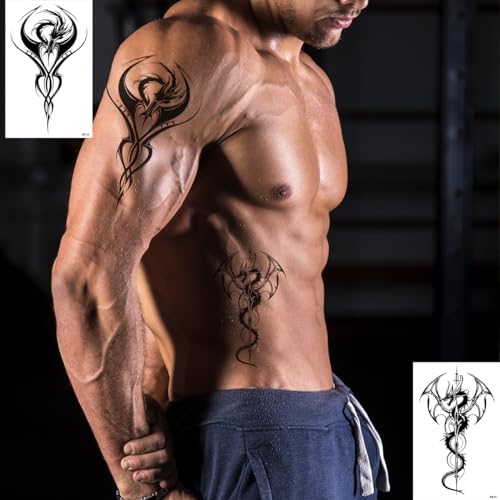 AWLEE Tribal Dragon Temporary Tattoos - 10 Sheets Realistic Waterproof Fake Body Art for Men & Women
