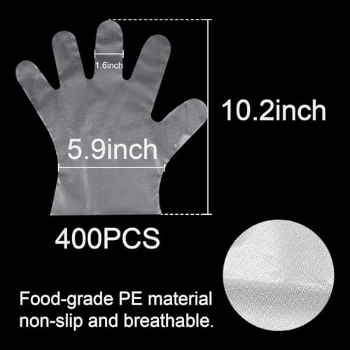 400 Count Disposable Plastic Gloves - Food Safe, Latex-Free & Powder-Free