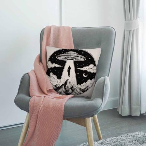 Alien Spaceship Throw Pillow Cover - 18x18 Inch Decorative Cushion