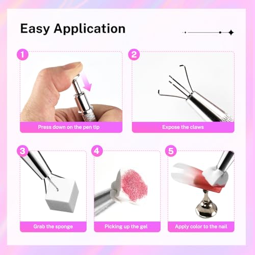 JODSONE 100PCS Soft Nail Sponges with Grabber Pen for Gradient Art