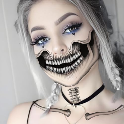 Abxqa Halloween Temporary Tattoos - Realistic Skull Face & Skeleton Bones
