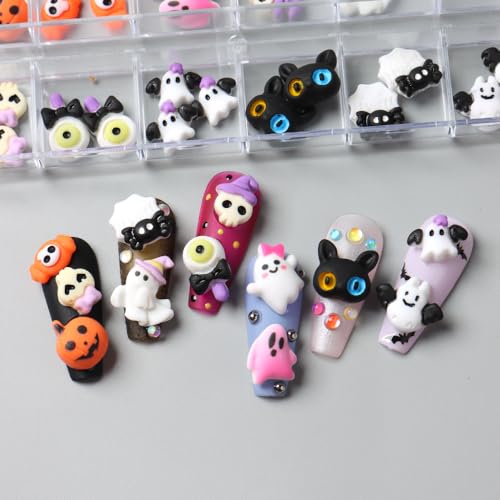 Halloween Nail Art Charms 12 Grids 3D Pumpkin Ghost Resin Gems