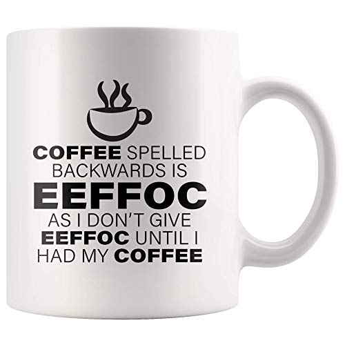 Panvola 11oz White Coffee Lover Mug - Backward Spelled Coffee Design