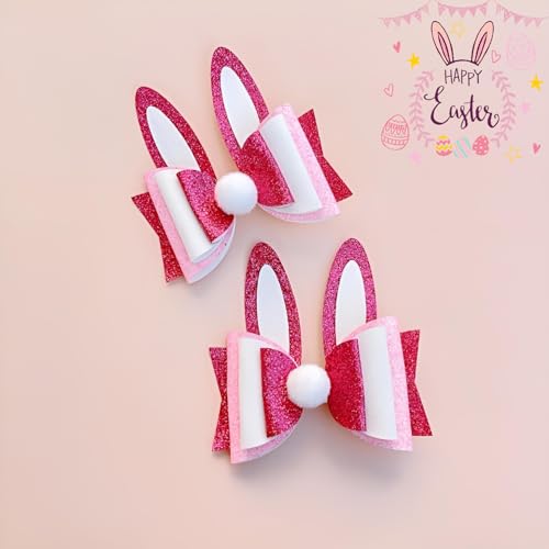 Winthrop 4 Pcs Easter Hair Clips Glitter Rabbit Bow Hair Barrettes for Women and Girls