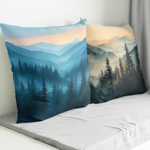 Misty Forest Throw Pillow Covers Set of 4 - 18x18 Inch Polyester