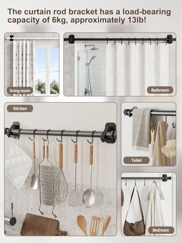Watris Veiyi No Drill Curtain Rod Brackets - Adhesive Wall Mount Holder