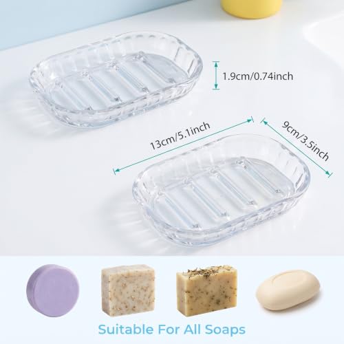 Cobee Clear Soap Dish with Drainage Tray - 2 Pack for Shower