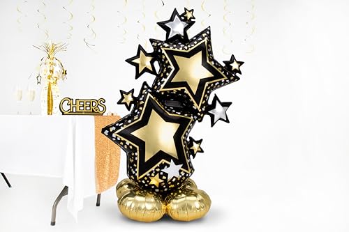 Anagram 4246311 Star Cluster Black & Gold Airloonz Foil Mylar Party Balloon, 59", Multicolor, Pack of 1