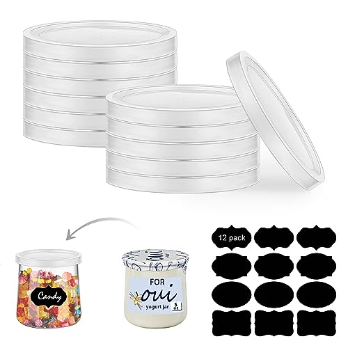 12-Pack Reusable Oui Yogurt Jar Lids with Labels - 2.68in Leak-Proof Covers