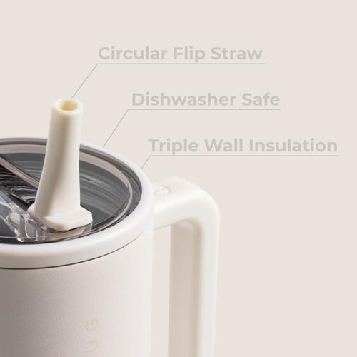 HydroJug Traveler - 32 Oz Insulated Water Bottle with Handle & Flip Straw | Leak Resistant, Cream