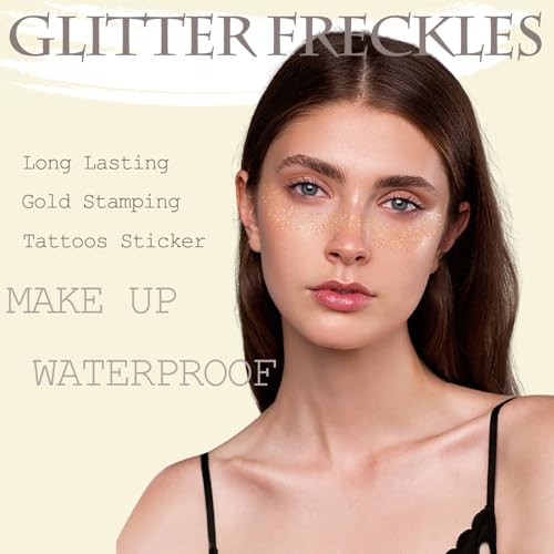 AIBEE Glitter Temporary Tattoos 12pcs Gold Sparkle Face Freckles