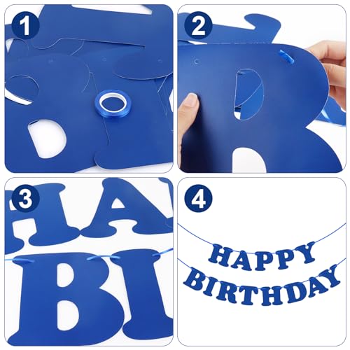 Navy Blue Happy Birthday Banner Sign for Kids and Adults Party Decorations