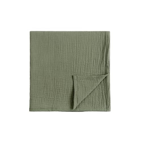 Meracorallo 100% Cotton Muslin Swaddle Blanket - Olive Green, 43x43 Inches