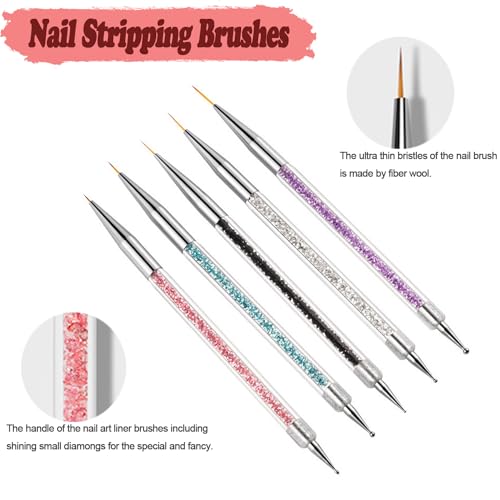 AIBEE Double-Ended Nail Art Brush and Dotting Pen Set - 5 Pcs French Nail Tools
