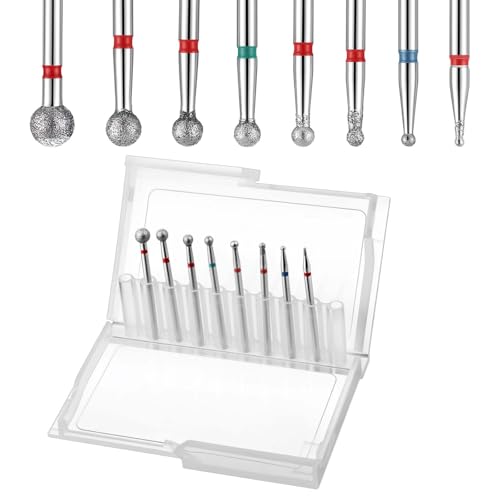 8Pcs Russian Diamond Nail Drill Bits 3/32" Ball Head Cuticle Cleaners