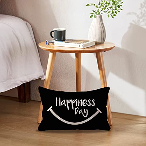 Happiness Day Decorative Pillow Covers - 12x20 Inch Lumbar Cushion Set