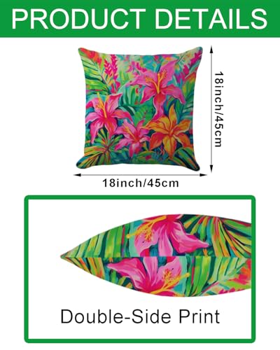 Pink Orange Tropical Pillow Cover 18x18 - Hibiscus Floral Cushion