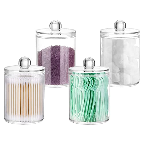 DAPOWER 4 Pack Clear Plastic Apothecary Jars with Lids - 10oz Storage