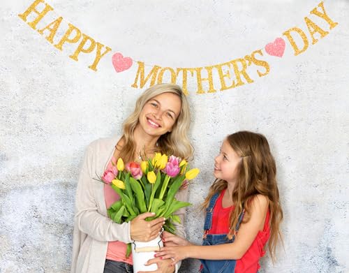 Gold Glitter Happy Mother's Day Banner - 110-Inch Party Decoration
