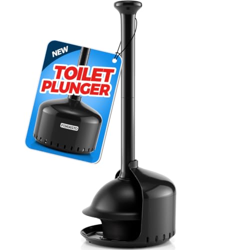 FORASTO Heavy Duty Toilet Plunger with Holder - Black