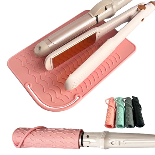 UORNERI Heat Resistant Silicone Mat for Flat Iron & Curling Iron, Pink