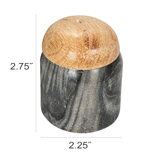 Marble and Mango Wood Pinch Pot Canister with Lid - Grey & Natural