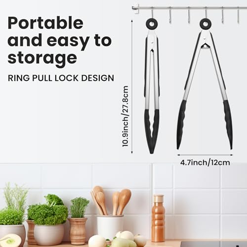 9-Inch Stainless Steel Kitchen Tongs with Silicone Tips - Heat Resistant & Locking Mechanism