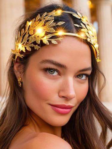 Latious Gold Leaf Headband Light Up Greek Goddess Hair Accessory