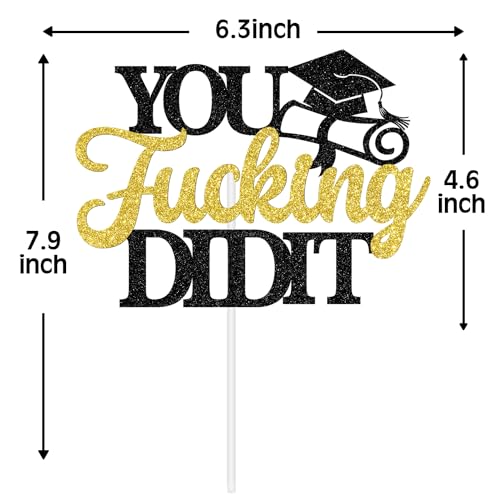 Congrats Grad Cake Topper - Gold Glitter Class of 2026 Decoration