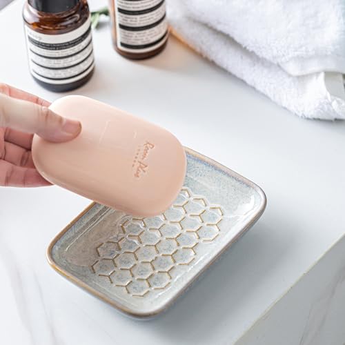 Gomakren Honeycomb Ceramic Soap Dish - Gray 5.5 Inch Tray