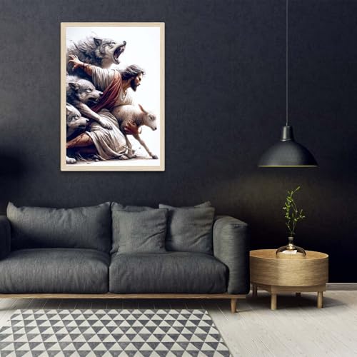Jesus and Lamb Wall Art Print - Christian Poster 16x24 Inch Unframed